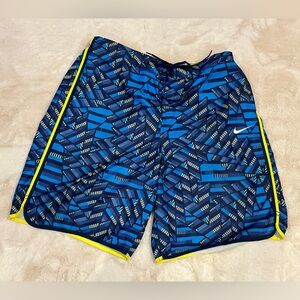 Nike Blue Geometric Shorts/Swim Trunks with Yellow Trim